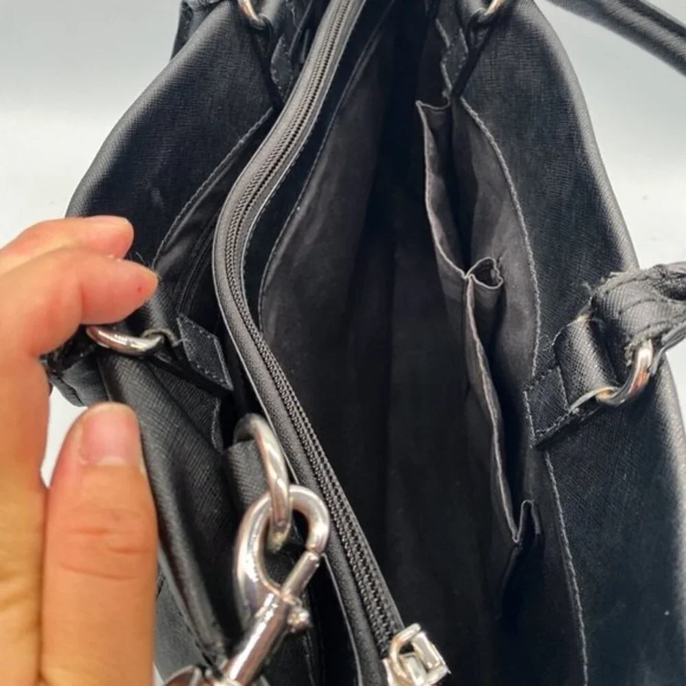 REBECCA Minkoff black textured leather crossbody satchel bag